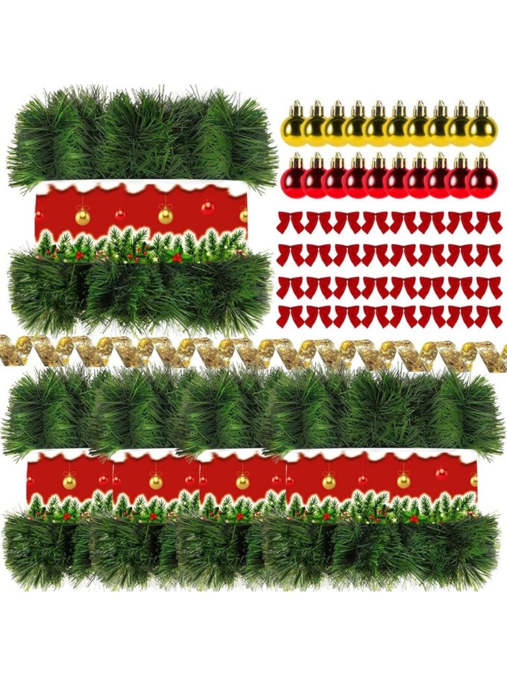 5 Pack 250FT Christmas Garland & Ribbon - Holiday Decor for Indoor/Outdoor